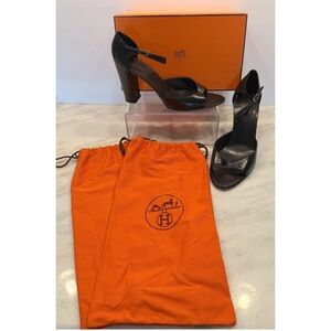 Hermes Black Calfskin Leather High Heel Sandal Size 41